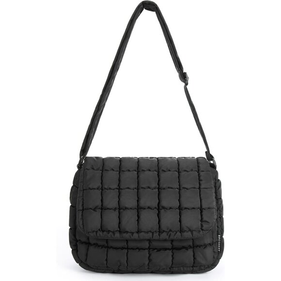 No Brand Handbags - 💫 Women Black Adjustable Strap Medium Quilted Puffer Durable Soft Crossbody Bag